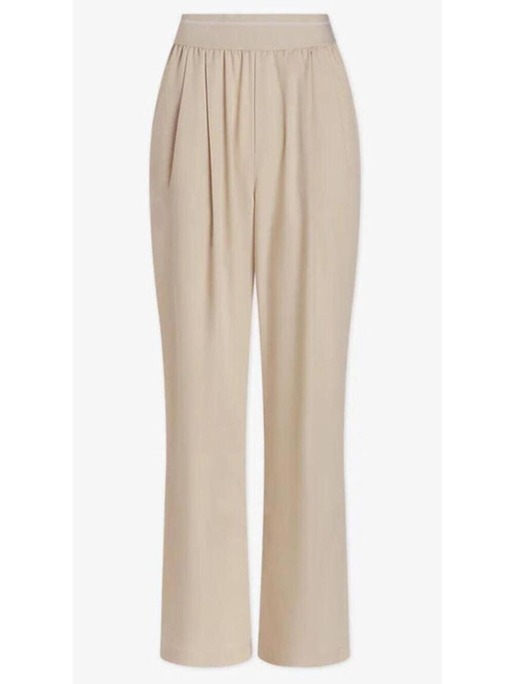 Varley Riggs Loose Fit Wide Leg Pleated Trousers Sand Beige. Small